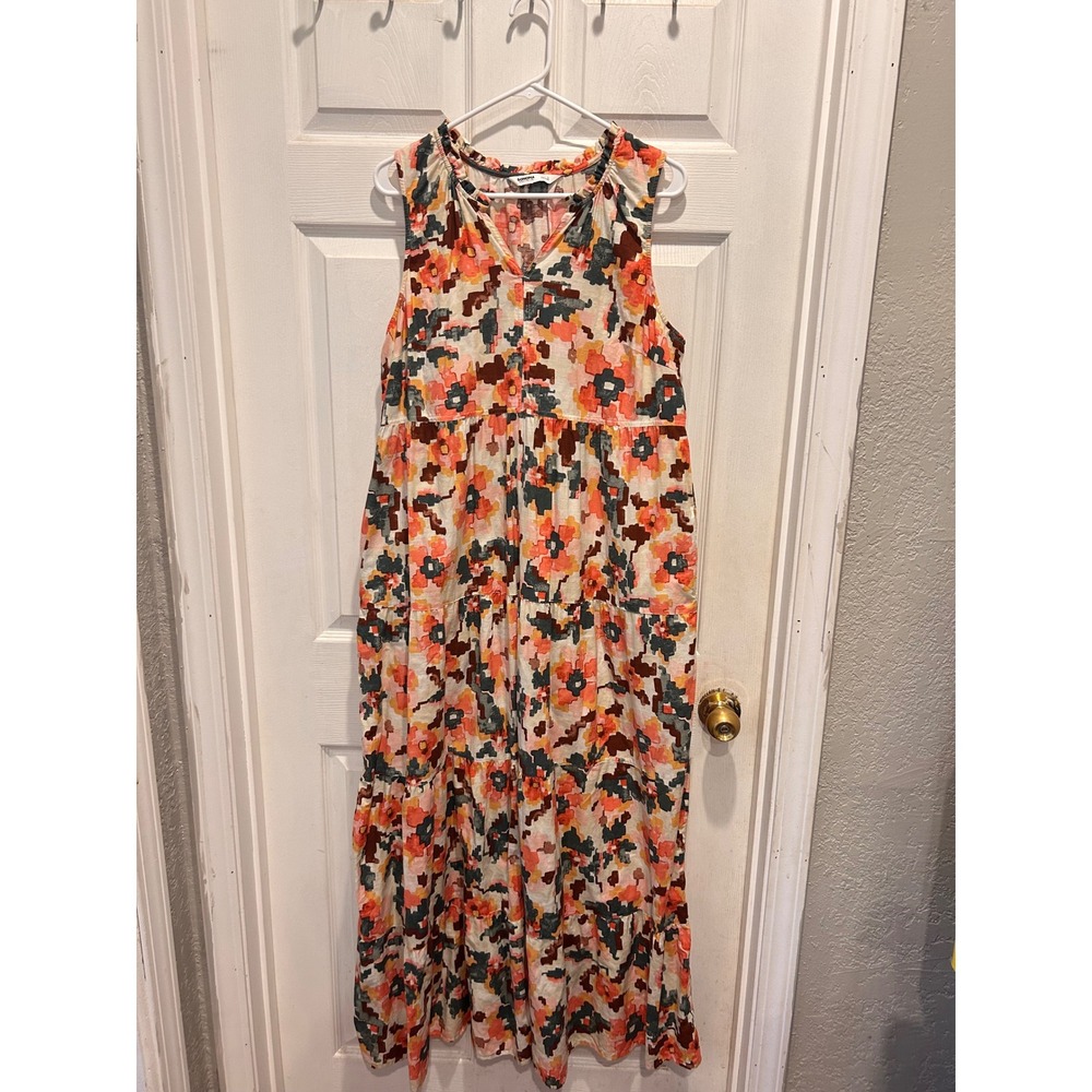 Sonoma Goods For Life Womens Large Cotton Tiered Maxi Dress Abstract Floral Boho - Picture 1 of 8